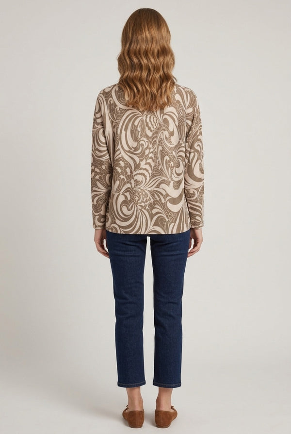 Brown | Abstract Batwing Sleeve Relaxed Jumper