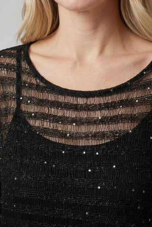Black | Semi Sheer Striped Mesh Poncho Top