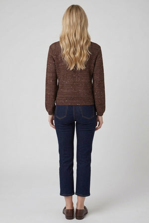 Brown | Textured V-Neck Relaxed Cropped Jumper