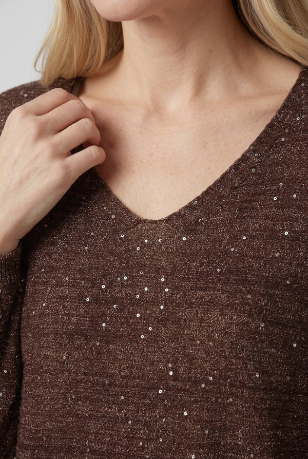 Brown | Textured V-Neck Relaxed Cropped Jumper