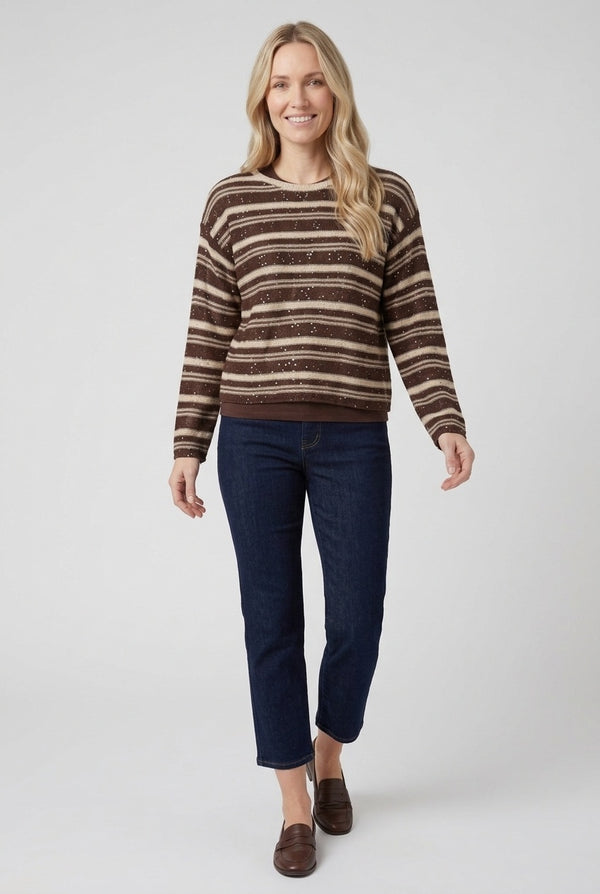Brown | Striped Relaxed Fit Drop Shoulder Jumper