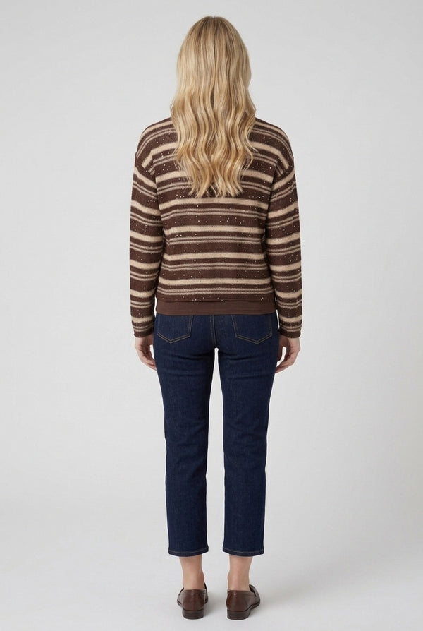 Brown | Striped Relaxed Fit Drop Shoulder Jumper