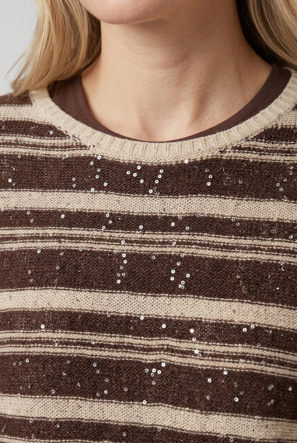 Brown | Striped Relaxed Fit Drop Shoulder Jumper