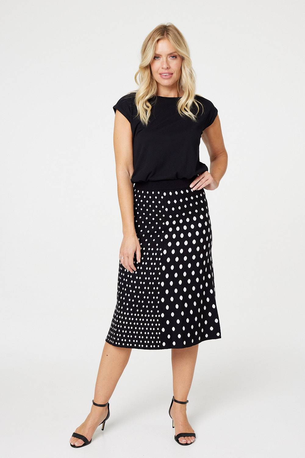 Black | Polka Dot A-Line Knit Skirt