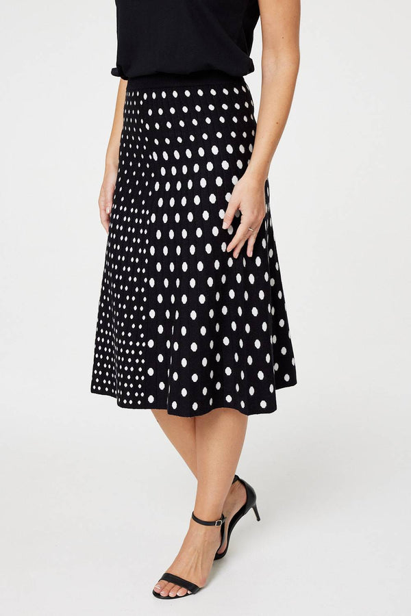 Black | Polka Dot A-Line Knit Skirt