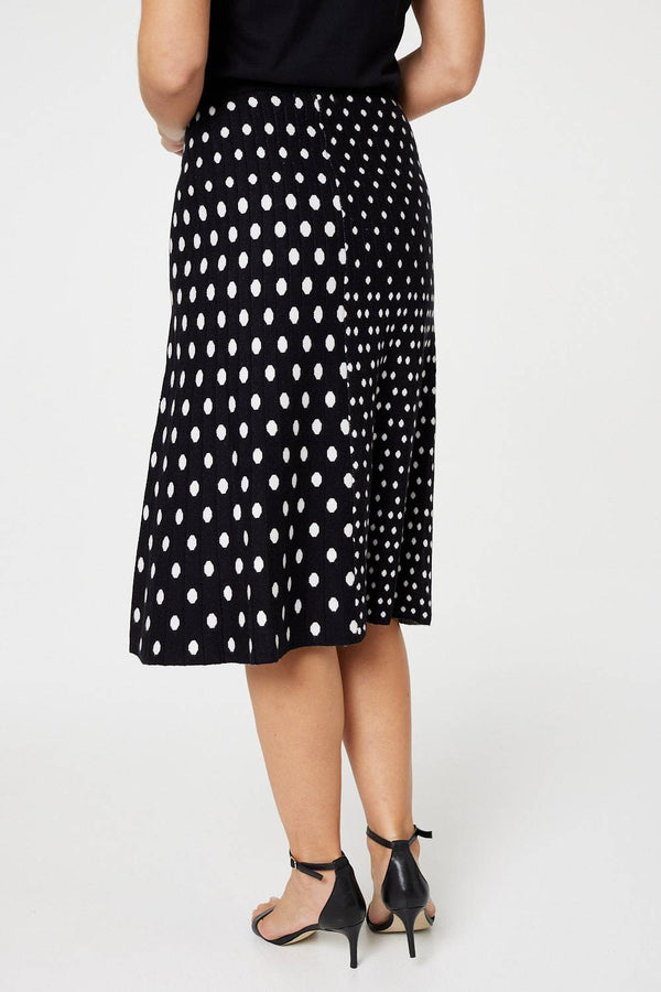 Black | Polka Dot A-Line Knit Skirt