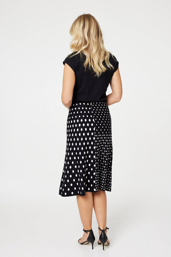Black | Polka Dot A-Line Knit Skirt