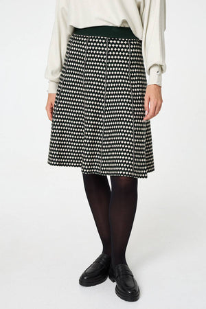 Green | Geo Print High Waist Knee Length Skirt
