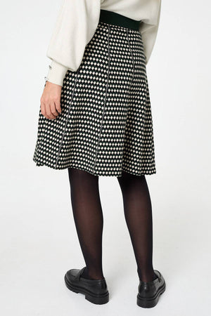 Green | Geo Print High Waist Knee Length Skirt
