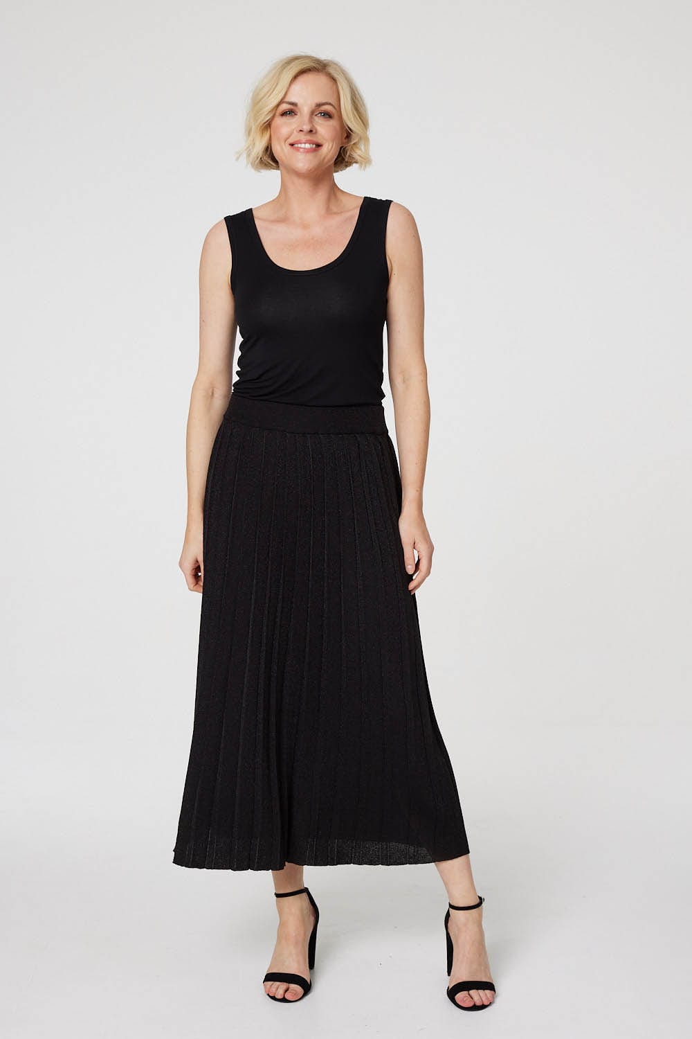 Black | High Waist Pleated Knit Skirt