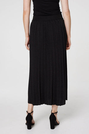 Black | High Waist Pleated Knit Skirt