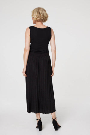 Black | High Waist Pleated Knit Skirt