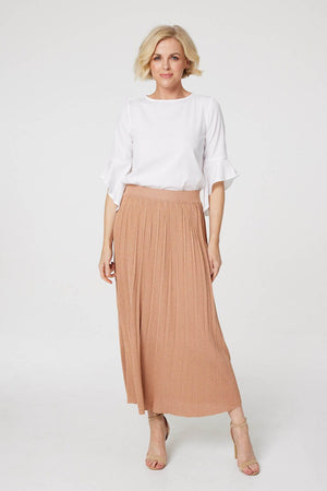 Gold | High Waist Pleated Knit Skirt