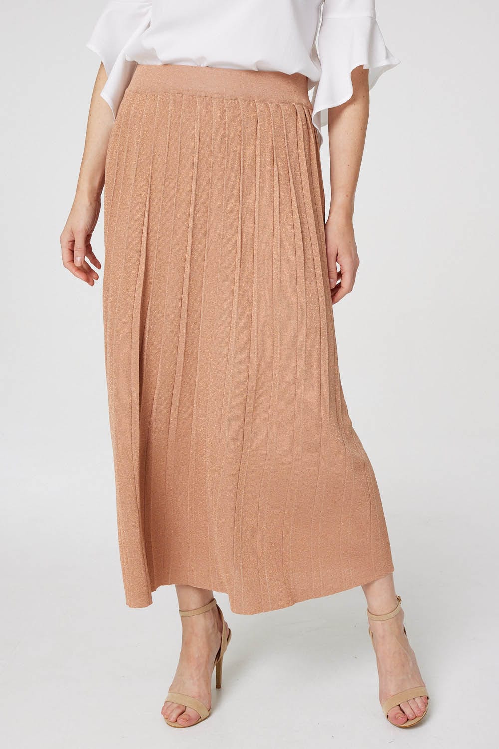Gold | High Waist Pleated Knit Skirt