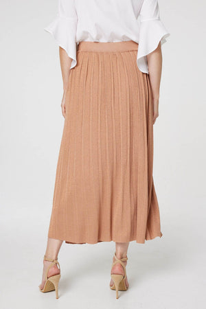 Gold | High Waist Pleated Knit Skirt