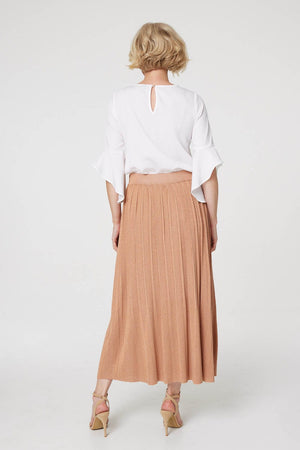Gold | High Waist Pleated Knit Skirt