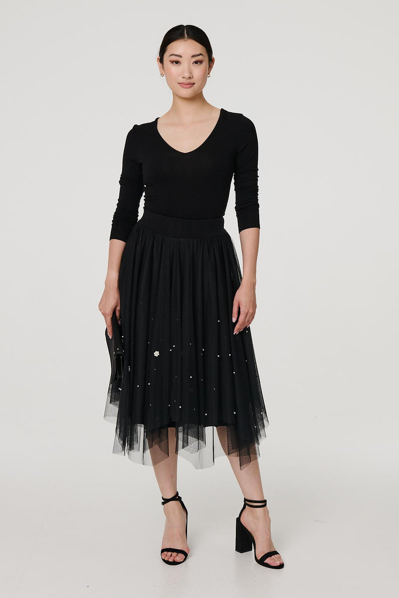 Reversible Hanky Hem Mesh Knit Midi Skirt Izabel London