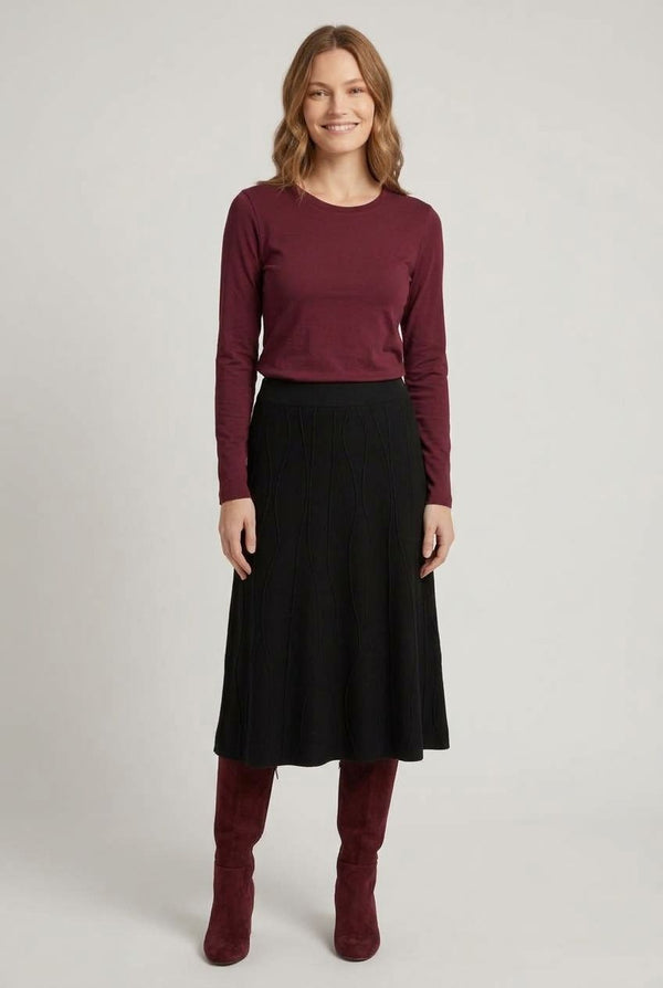 Textured High Waist A-Line Midi Skirt