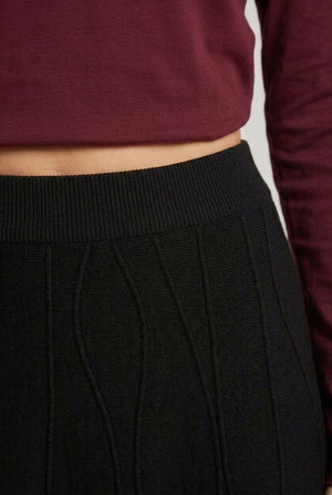 Black | Textured High Waist A-Line Midi Skirt