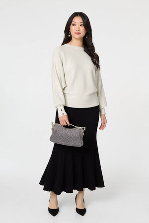 Black | Stripe Pleated Texture Knit Maxi Skirt : Model is 5'9