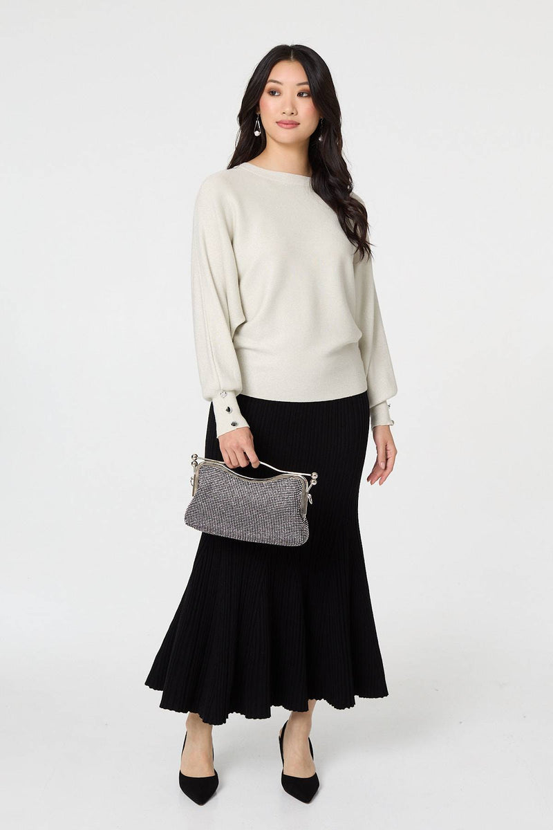 Stripe Pleated Texture Knit Maxi Skirt