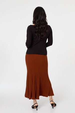 Rust | Stripe Pleated Texture Knit Maxi Skirt

