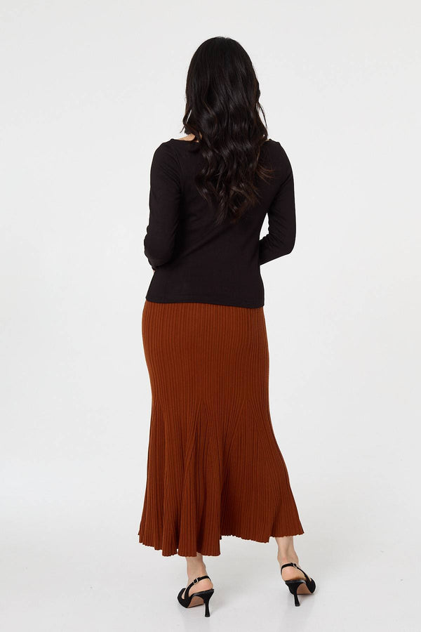 Rust | Stripe Pleated Texture Knit Maxi Skirt

