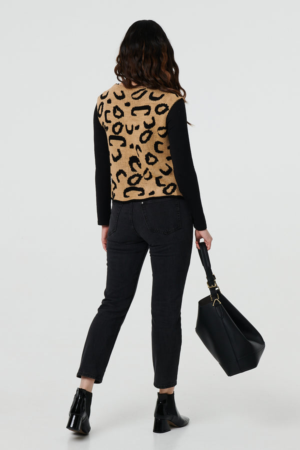 Brown | Animal Print Tie Front Sleeveless Vest
