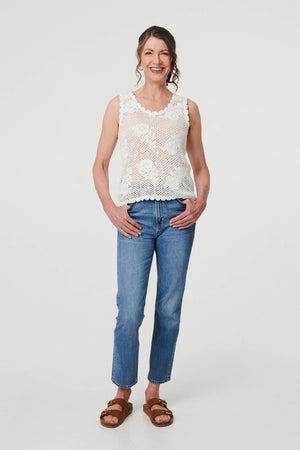 White | Sparkly Embroidered Mesh Sleeveless Vest

