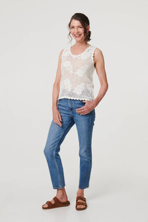 White | Sparkly Embroidered Mesh Sleeveless Vest
