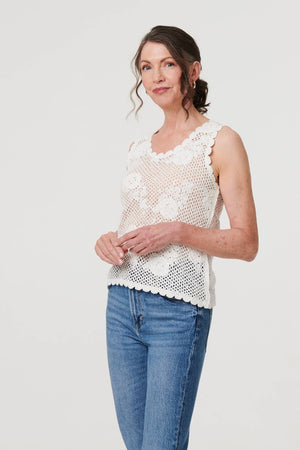 White | Sparkly Embroidered Mesh Sleeveless Vest
