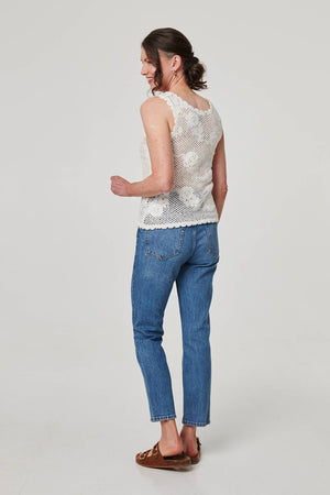 White | Sparkly Embroidered Mesh Sleeveless Vest

