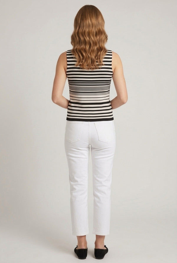 Black | Striped Sleeveless Button Up Knit Vest
