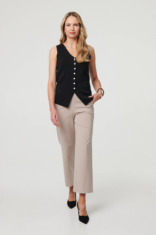 Black | Sleeveless Buttoned Waistcoat Top

