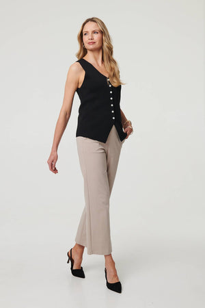 Black | Sleeveless Buttoned Waistcoat Top
