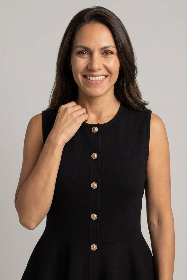 Black | Sleeveless Button Front Peplum Top