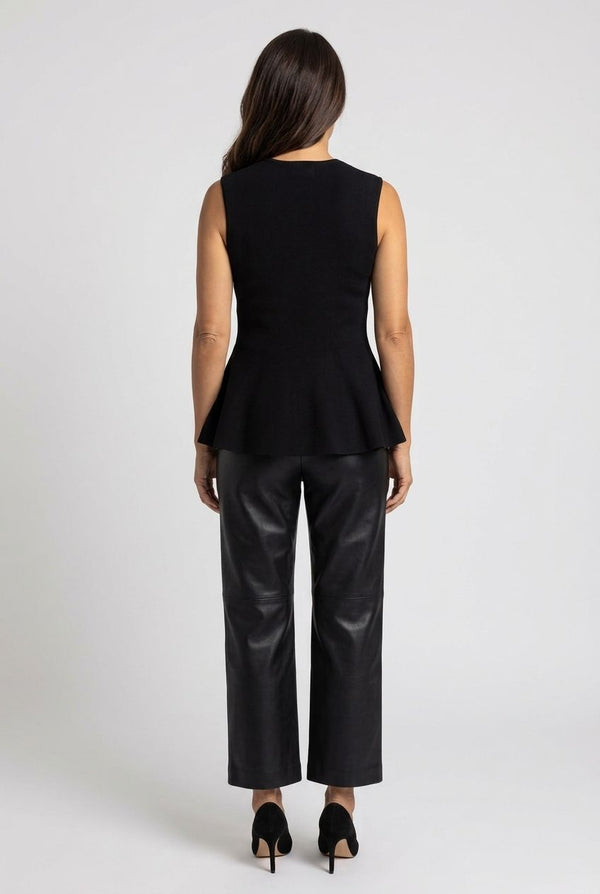 Black | Sleeveless Button Front Peplum Top