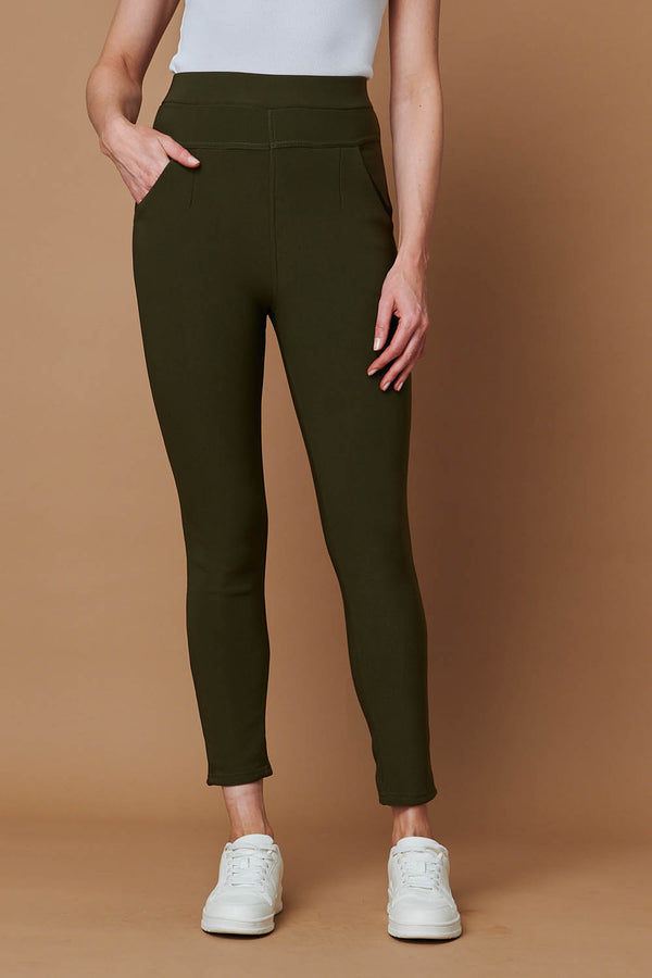 Khaki | High Waist Fleece Lined Leggings