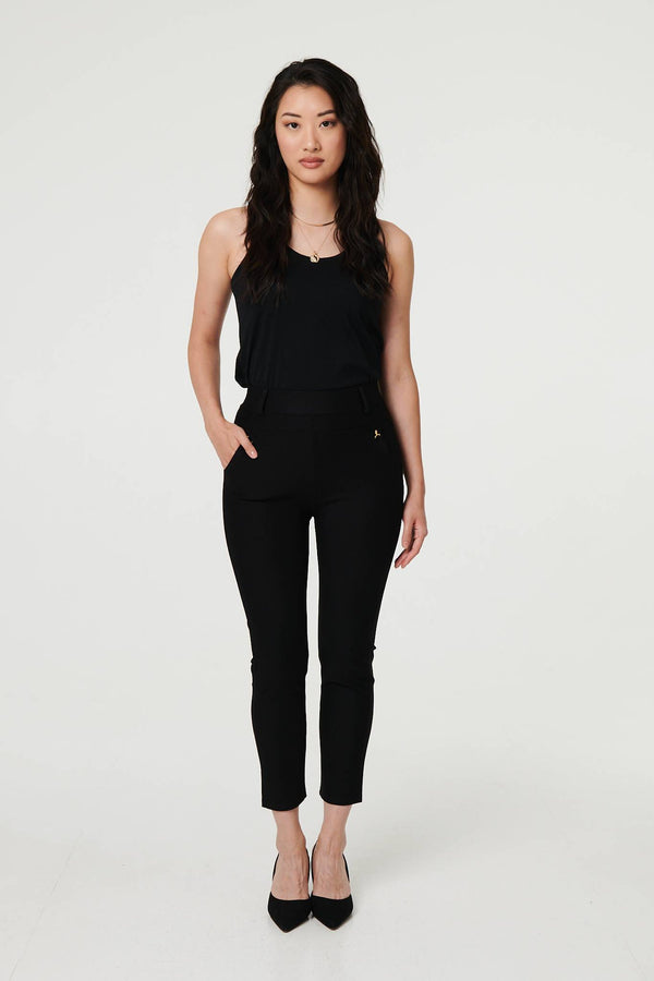 Black | Stretch High Waist Slim Cropped Trousers

