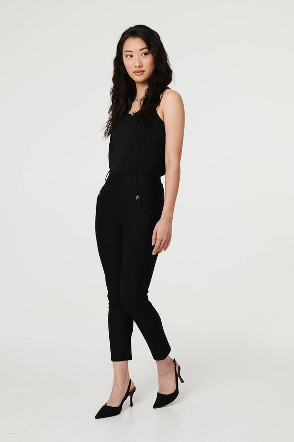 Black | Stretch High Waist Slim Cropped Trousers
