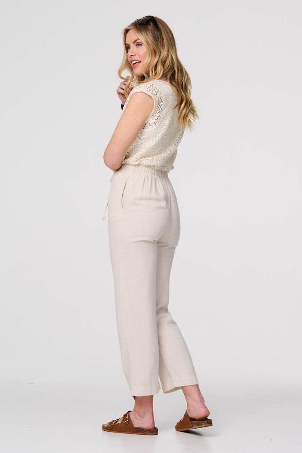 Beige | High Waist Wide Drawstring Trousers