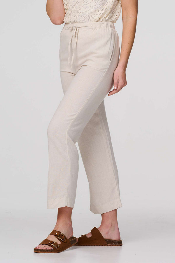 Beige | High Waist Wide Drawstring Trousers