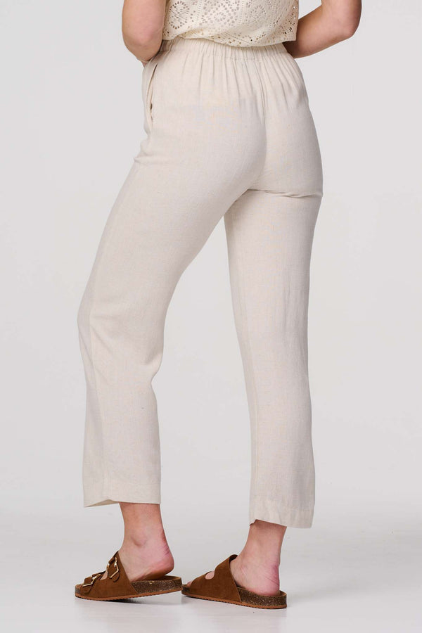 Beige | High Waist Wide Drawstring Trousers
