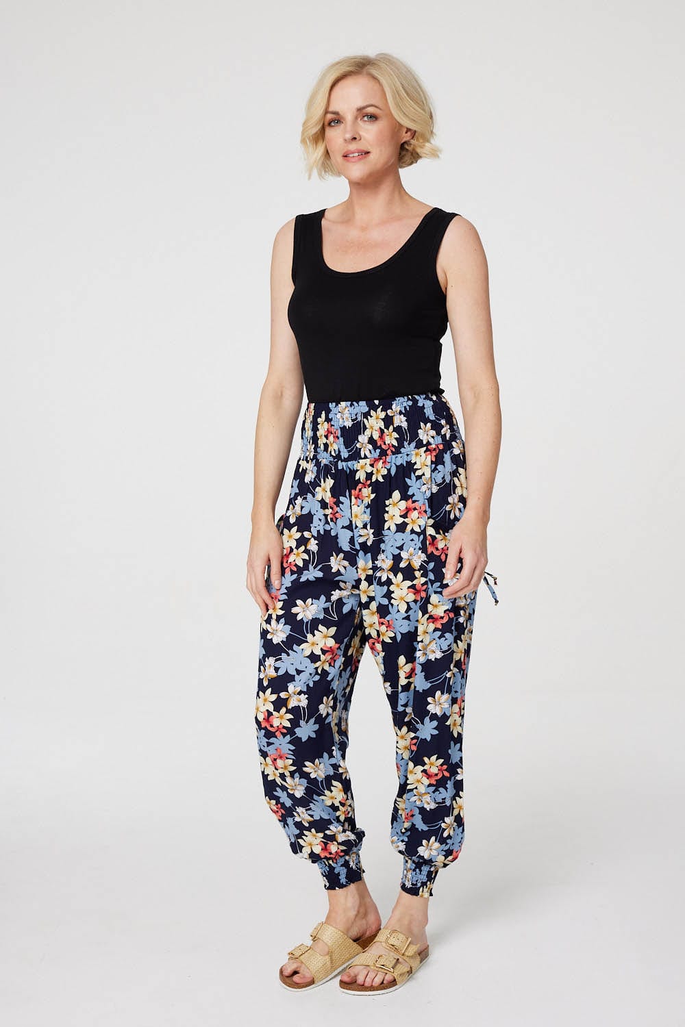 Navy | Floral Tie Pocket Harem Pants