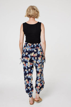 Navy | Floral Tie Pocket Harem Pants