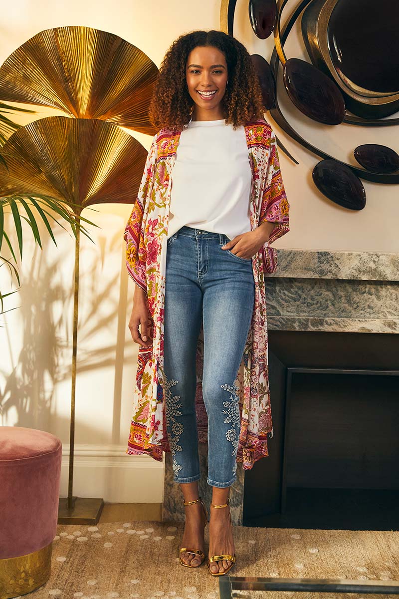 Blue | Embroidered Mid Rise Skinny Jeans