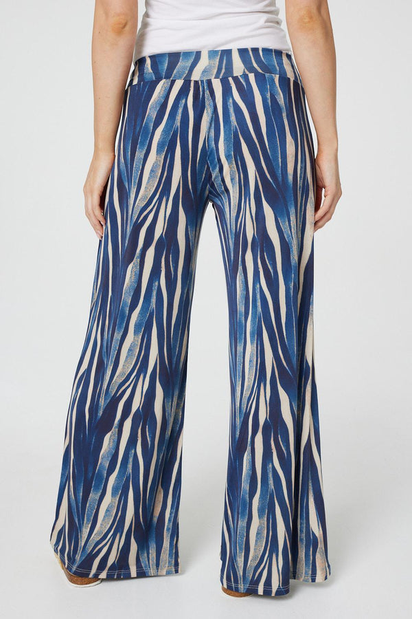 Navy | Printed Wide Leg Pull On Pants