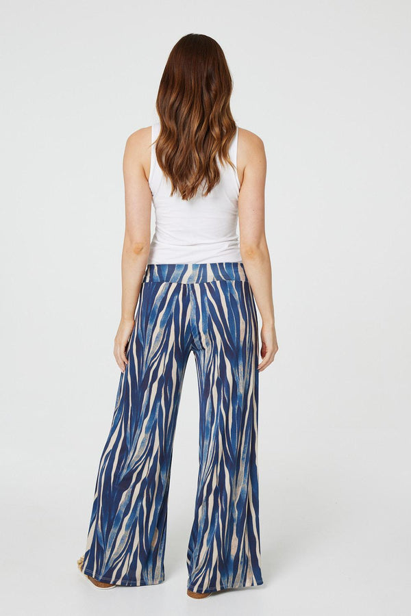 Navy | Printed Wide Leg Pull On Pants