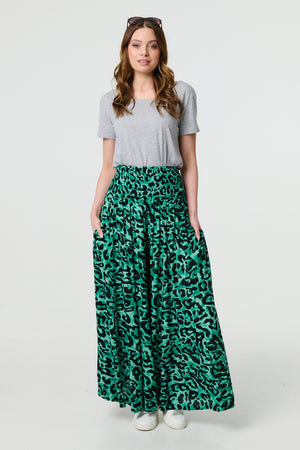 Green | Animal Print High Waist Palazzo Pants ; Model is 5'9