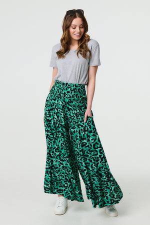 Green | Animal Print High Waist Palazzo Pants
